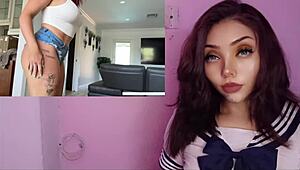 Hey, this horny big tits Latina milf fucks stepson alone at home