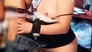 Sexy curvy neighbor catches me dressing as prostitute licks my ass I suck his cock passionately