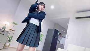 petite asian schoolgirl in uniform gets rough creampie after intense pussy pounding