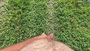 Fall vibes hit so I stroke my cock naked outdoors barefoot!