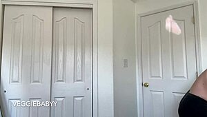 Sexy Curly Redhead Tries On Shirts In Bra Panties With Tattoos Piercings