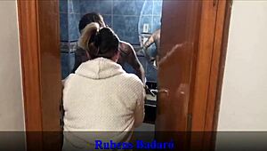 seeing my stepson's huge cock in shower got me so emotional i fucked him in red sheer lingerie