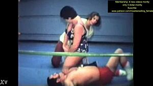 mixed nude wrestling match turns intense with sweaty body grapples