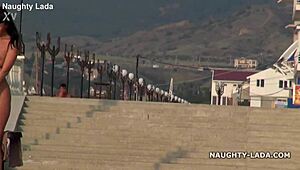 Naughty wife rides naked in public flashing her curves! 🌳🍑