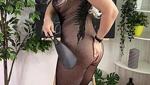 curvy mature teacher in lingerie glasses heels nylon teases bdsm fetish play