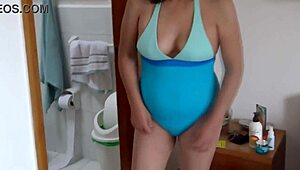 Stepson films stepmom in bikini flashing beach then masturbates wildly