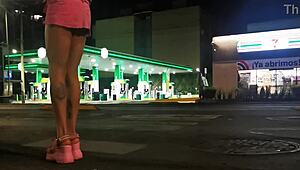 Crossdressing tranny exhibits short skirt panties in public guarrita 😈👗💋 flashing everything!