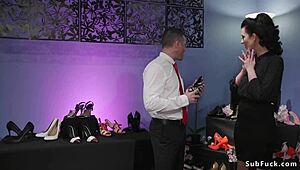 femdom ties guy sniffs feet then strapon anal fucks him