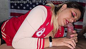 Watch this whore tease my cock head slowly