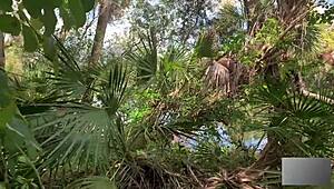 POV pounding athletic blonde in Florida swamps - moans echo outdoors