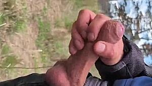 Exhibitionist Flashes Big Cock Masturbating Outdoors to Distant Ladies