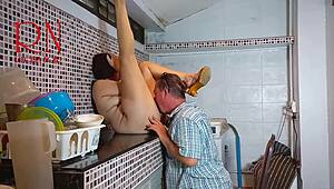 kinky curvy housewife maid dominated pussy licked fucked in machine