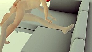 Chinese top model in red lingerie fucks photographer on sofa to pay for photos.