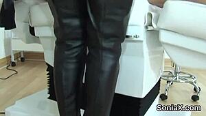 Unfaithful english mature sonia strips lingerie to bare heavy melons