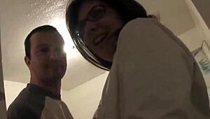 Petite Brunette Coed Teases Before Hard Pussy Pounding at University Party