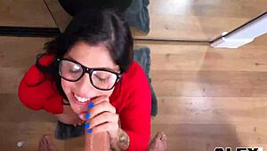 Chubby Brunette Chris Tang Squeezes Cock Between Massive Tits