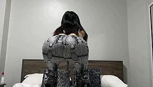 Nice fine curvy asian teen girlfriend ass pov workout in thong panties student view