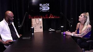 In jail, the bandit's wife Julia Fontanelli straps into special seat on sheer red for public watch.