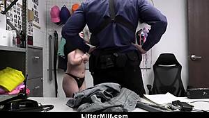 security catches busty milf leia rae shoplifting then dominates her ass