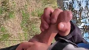 Exhibitionist Flashes Big Cock Masturbating Outdoors to Distant Ladies