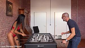 Hot Brunette Pays Bet With Deepthroat And Fuck