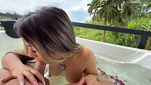 little colombian teen spreads her legs in public jacuzzi as huge cock pounds her pov style