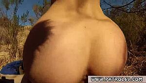 Black Hooker Sucks Cop's Cock While Redhead Tattoo Slut Watches Outdoors!