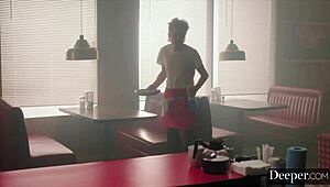 Can submissive Chanel Camryn worship her dom's cock deeper in restaurant?