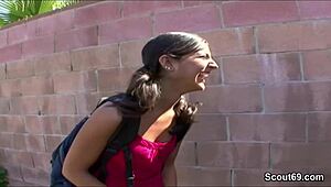 oops petite flexible teen gags on big dick in street casting
