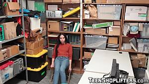 Thief teen Tory Bellamy rides boss cock cowgirl after office bust