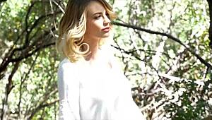 stunning blonde strips naked amid forest trees wow! 🌳🔥