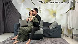 OILED big ass friend RIPPED clothes FUCKED hard on couch to ORGASM