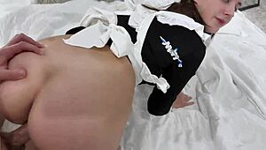 big ass cleaning lady fucked raw in hotel no condom creampie on pussy