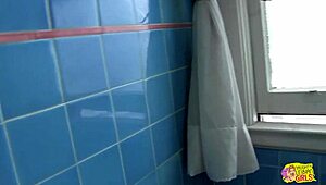 two busty brunettes kiss lick and finger each other in shared bath after date