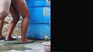 she showered in the balcony but ended up with her fat ass gaping full of anal creampie semen