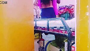 Desi housewife sneaks dirty fucking session with storekeeper's telugu talks