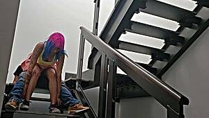 Neighbor quickie on stairs almost caught no mames