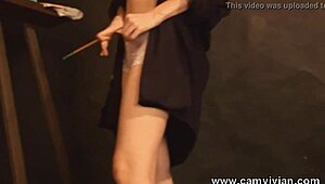 what hides beneath her lingerie before panties drop on that perfect shaved pussy close-up?