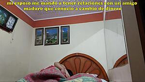 Submissive latina wife offered as prostitute to fat mature friend by cuckold husband