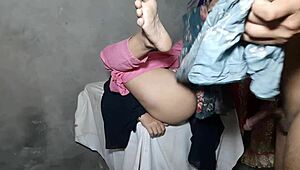 indian shop owner bends over counter for customer's big cock tight pussy pounding