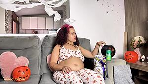 chubby ebony babe farts and burps in halloween costume night