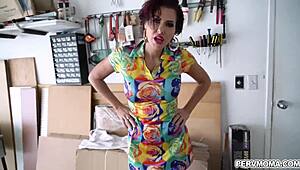 Horny stepmom Savana Styles blows stepson deep then rides his big cock rough in garage