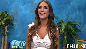 Petite oiled teen slut gets nasty massage fuck