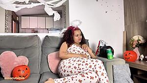 chubby ebony babe farts and burps in halloween costume night