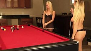 Baby wanna see cute lesbian blonde lick natural tits play billiards dildo