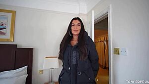 posh british milf deepthroats huge bbc with her fake tits out