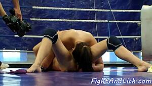 euro dyke grinds face in wrestling facesit fun