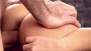 Youthful slut kneels deep for cock engulfing contest