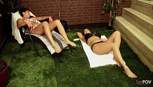 Huge Tits Lotion Rub Sparks Bikini Lesbian Licks