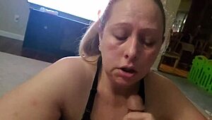 Curvy blonde wife dirty talks while deepthroating hubby's cock to cum explosion!